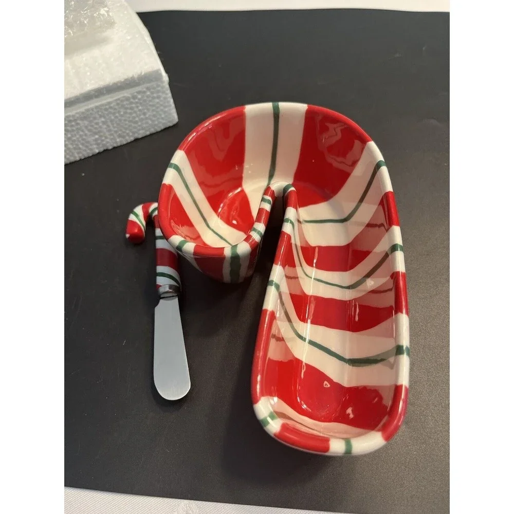 Pier One Candy Cane Dip Bowl Set w Candy Cane Spreader